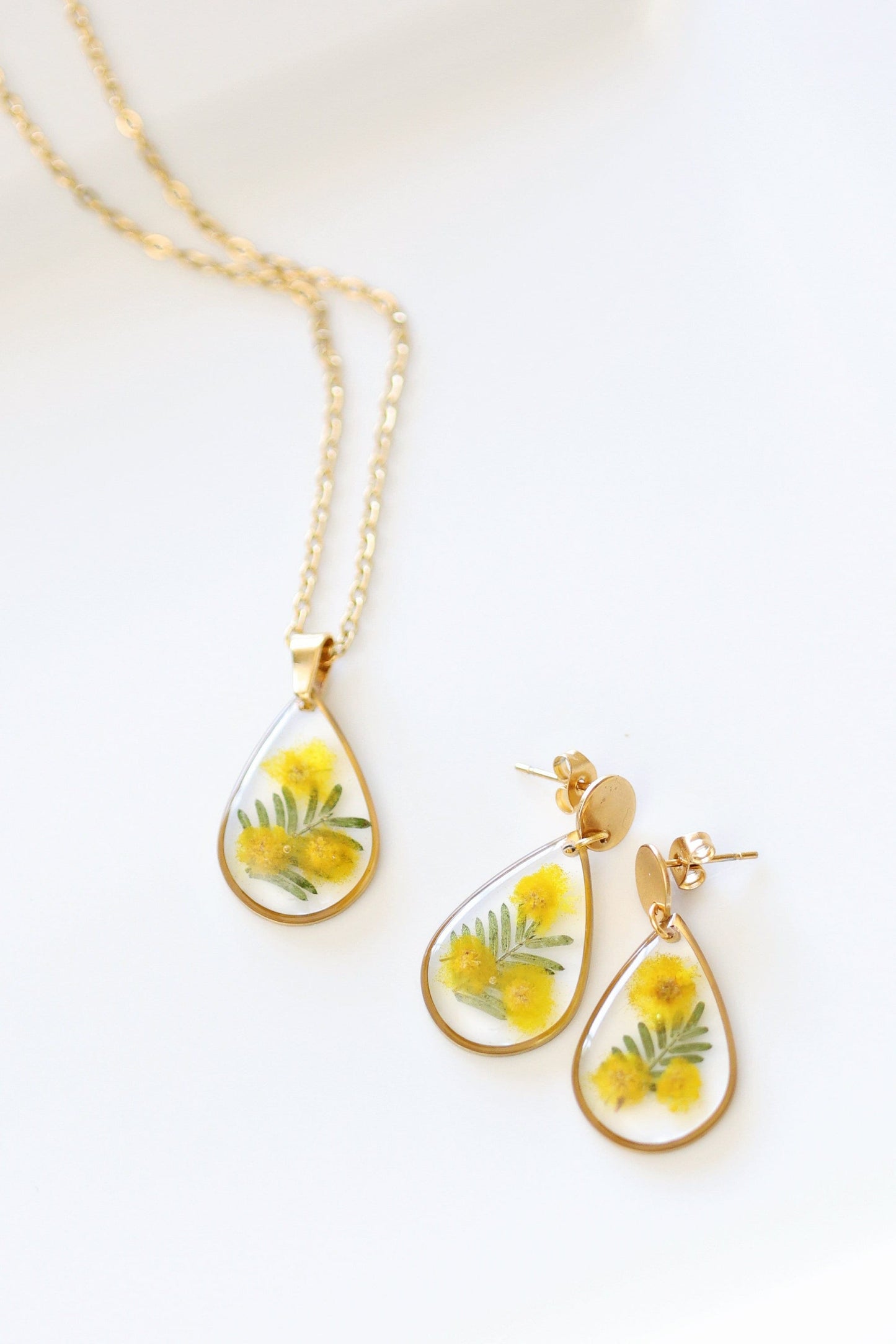 Dried Golden Wattle earrings / Necklace