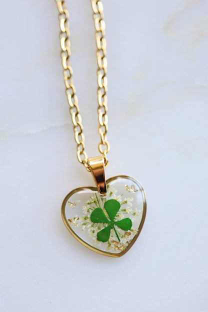 4 clover leaf bracelet | necklace dried and pressed botanic flower jewelry on resin pendant