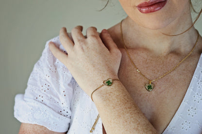 4 clover leaf bracelet | necklace dried and pressed botanic flower jewelry on resin pendant