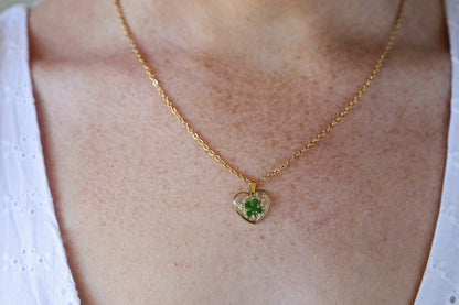 4 clover leaf bracelet | necklace dried and pressed botanic flower jewelry on resin pendant
