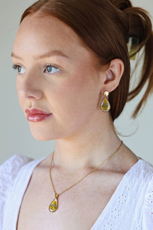 Dried Golden Wattle earrings / Necklace