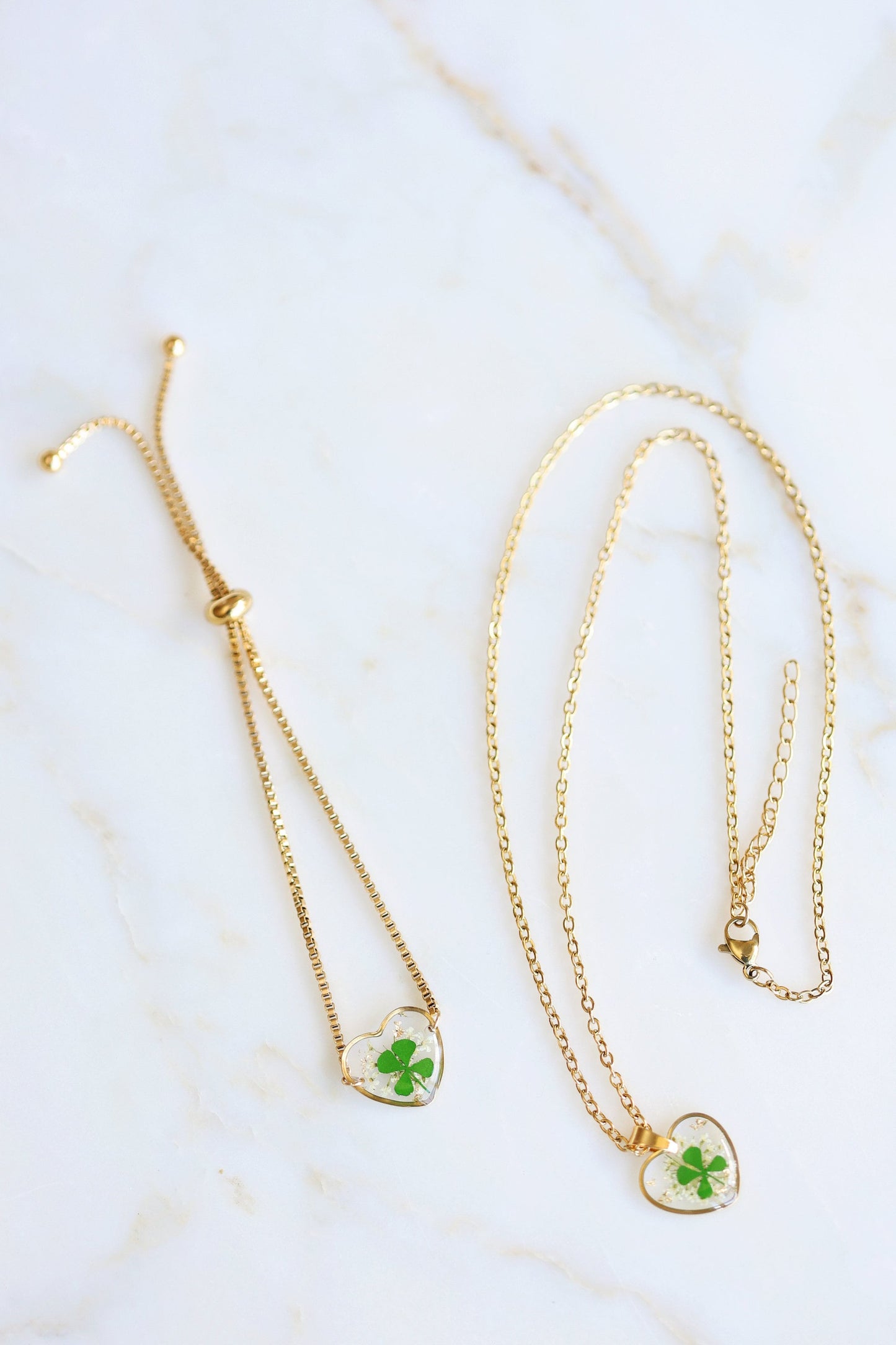 4 clover leaf bracelet | necklace dried and pressed botanic flower jewelry on resin pendant